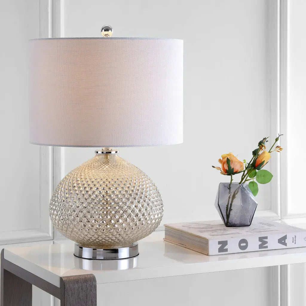 23" Silver Round Table Lamp With Drum Shade Homeroots Lighting