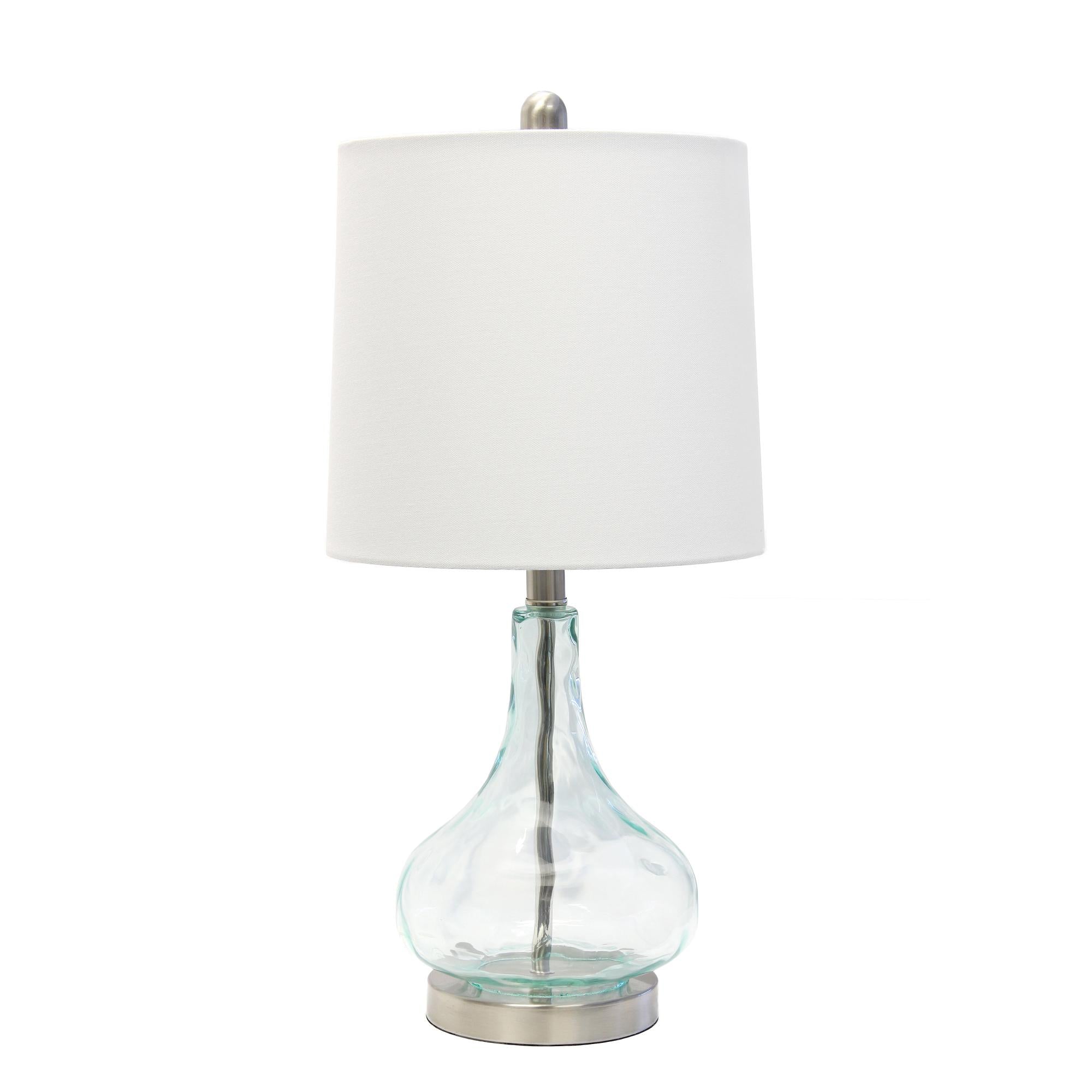 23" Teal Blue Translucent Glass Gourd Table Lamp With Drum Shade Homeroots Lighting