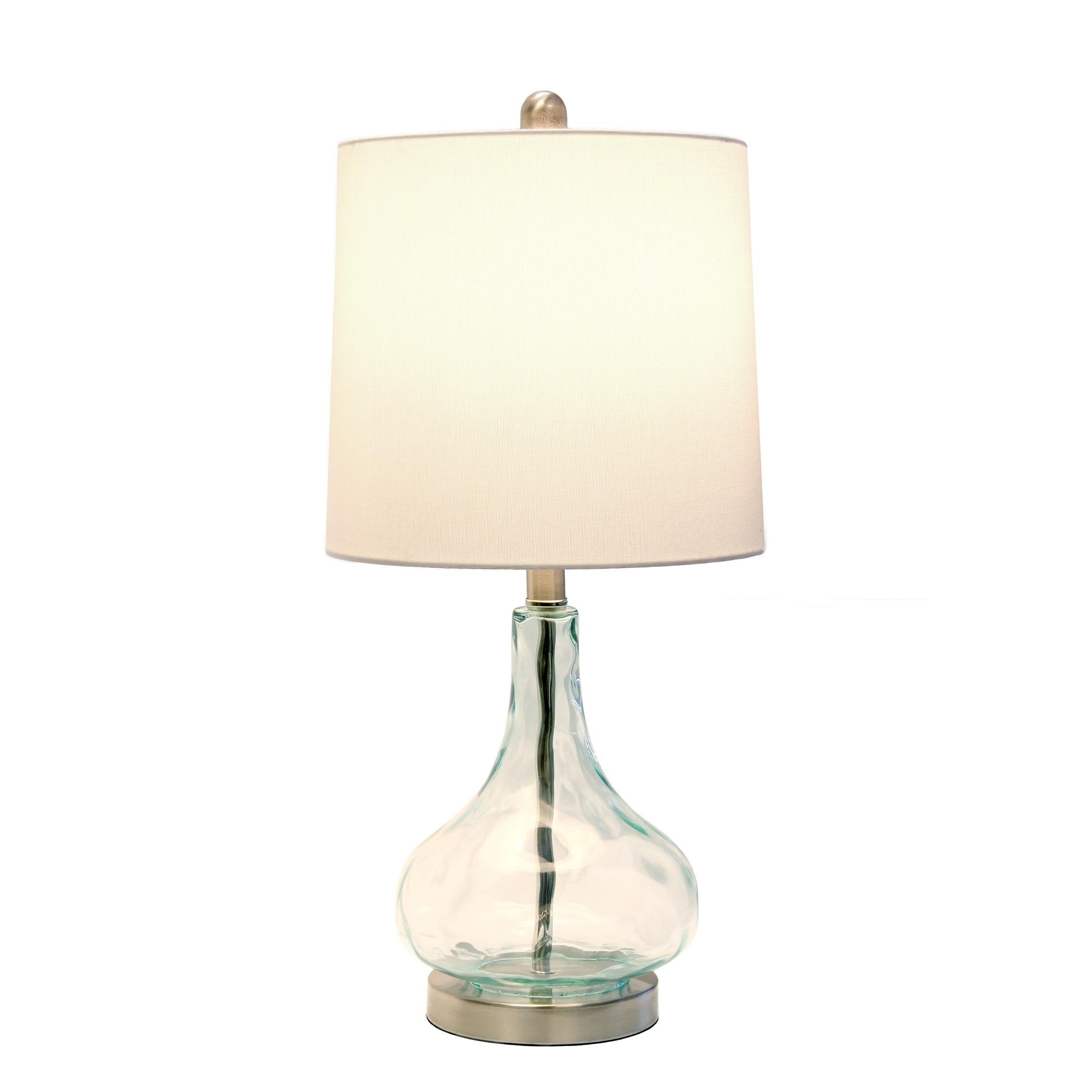 23" Teal Blue Translucent Glass Gourd Table Lamp With Drum Shade Homeroots Lighting