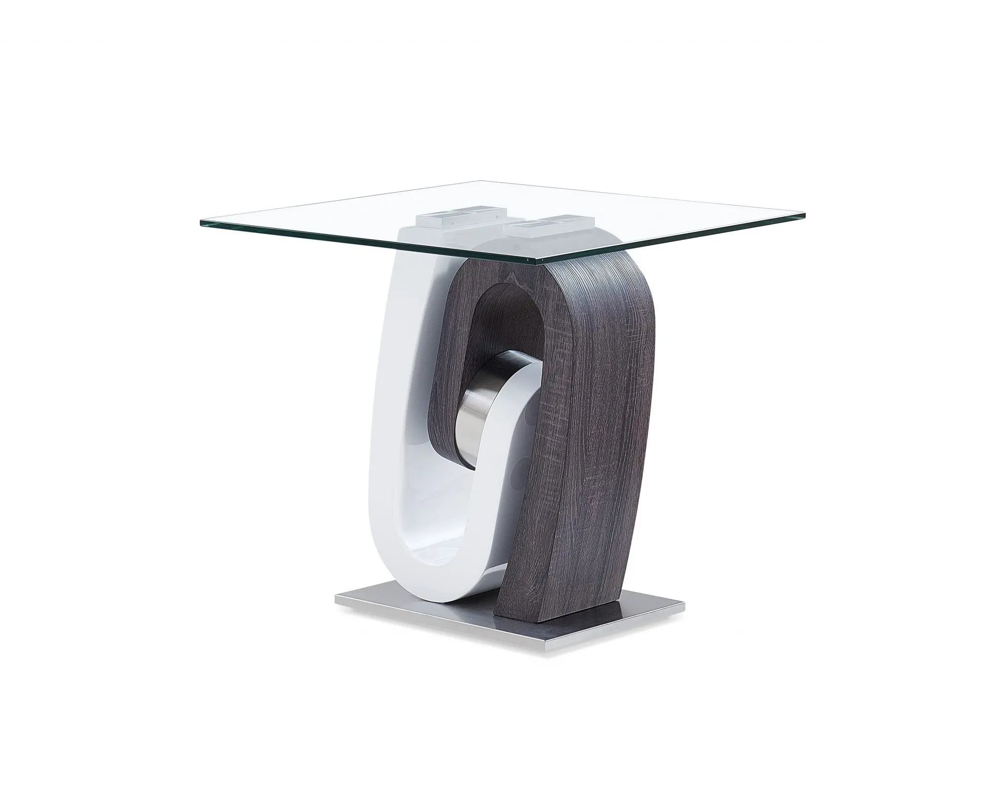 23" White Gray And Clear Glass and Wood Square Pedestal End Table Homeroots Living Room