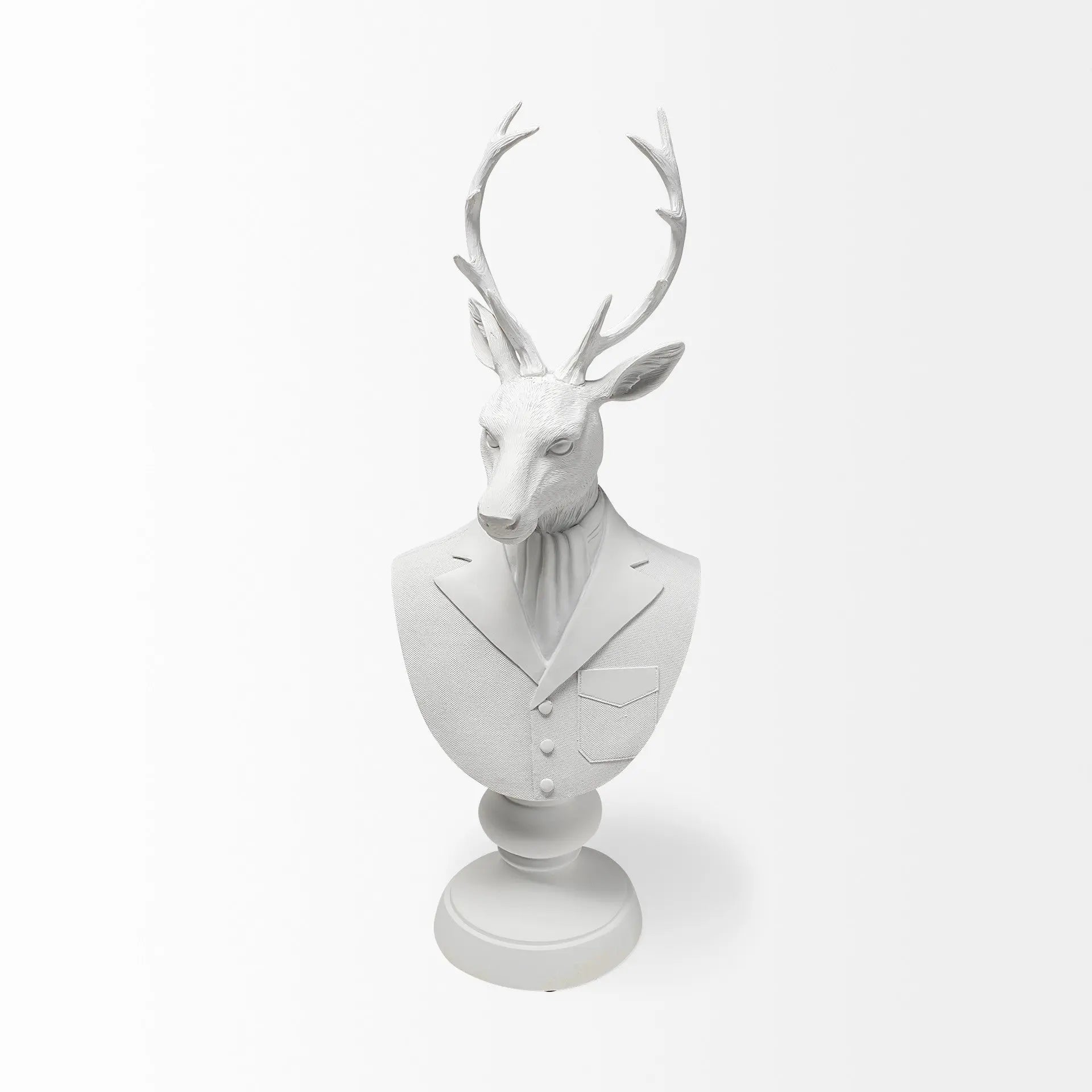 23" White Polyresin Suited Deer Bust Tabletop Sculpture Homeroots Home Decor