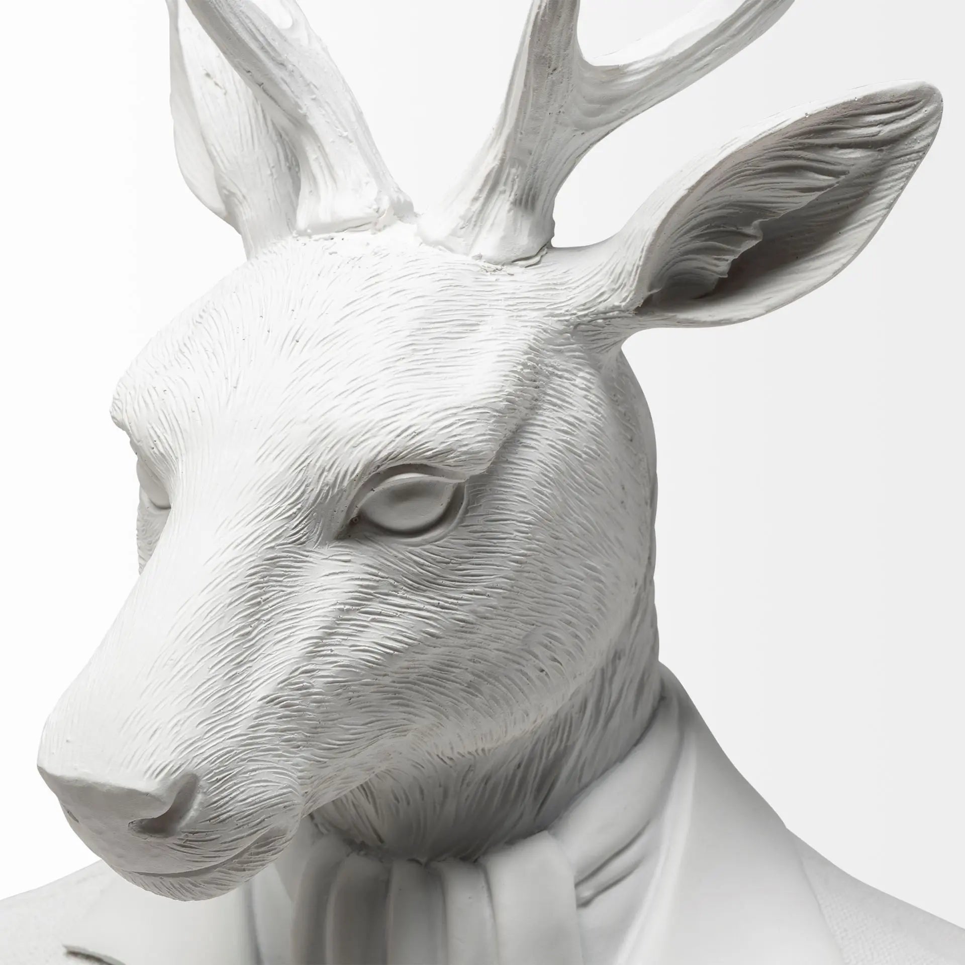 23" White Polyresin Suited Deer Bust Tabletop Sculpture Homeroots Home Decor