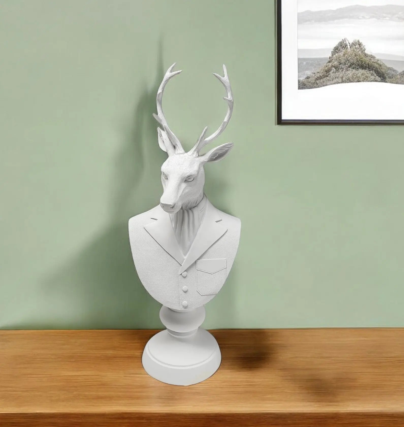 23" White Polyresin Suited Deer Bust Tabletop Sculpture Homeroots Home Decor