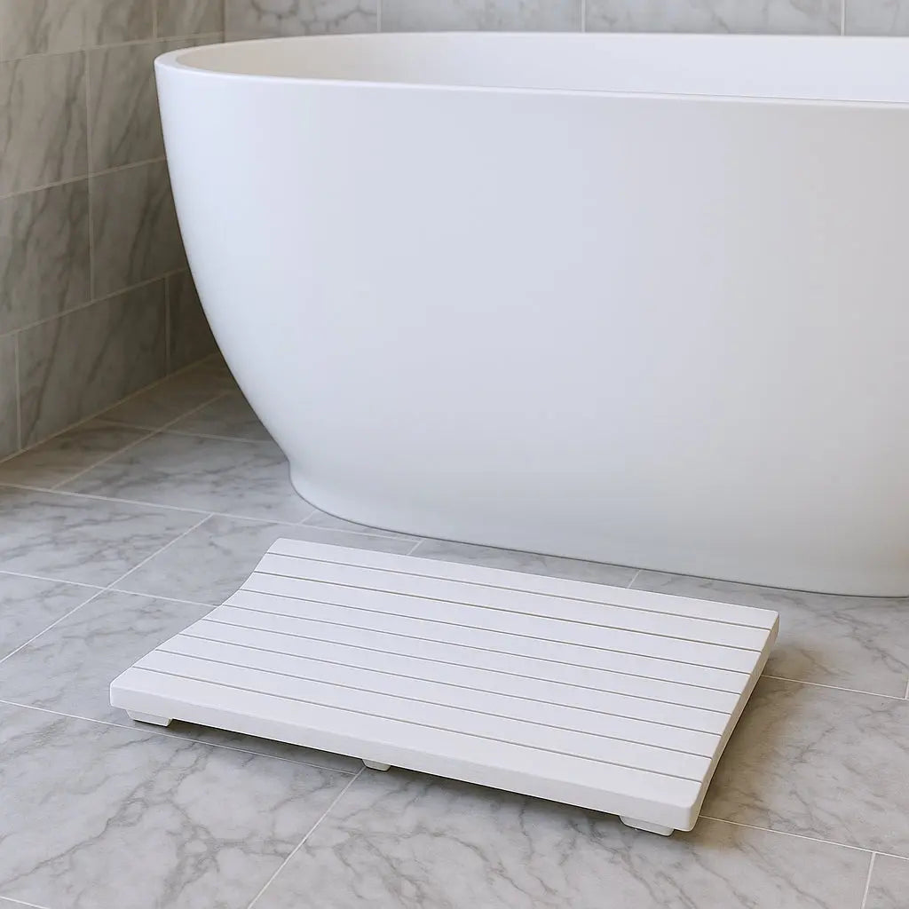 23" White Teak Slat Non Slip Bath Mat Homeroots Bed & Bath