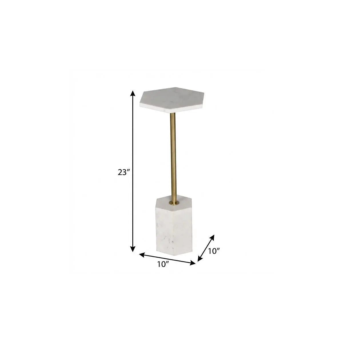 23" White and Gold Marble and Iron Hexagonal Pedestal End Table Homeroots Living Room