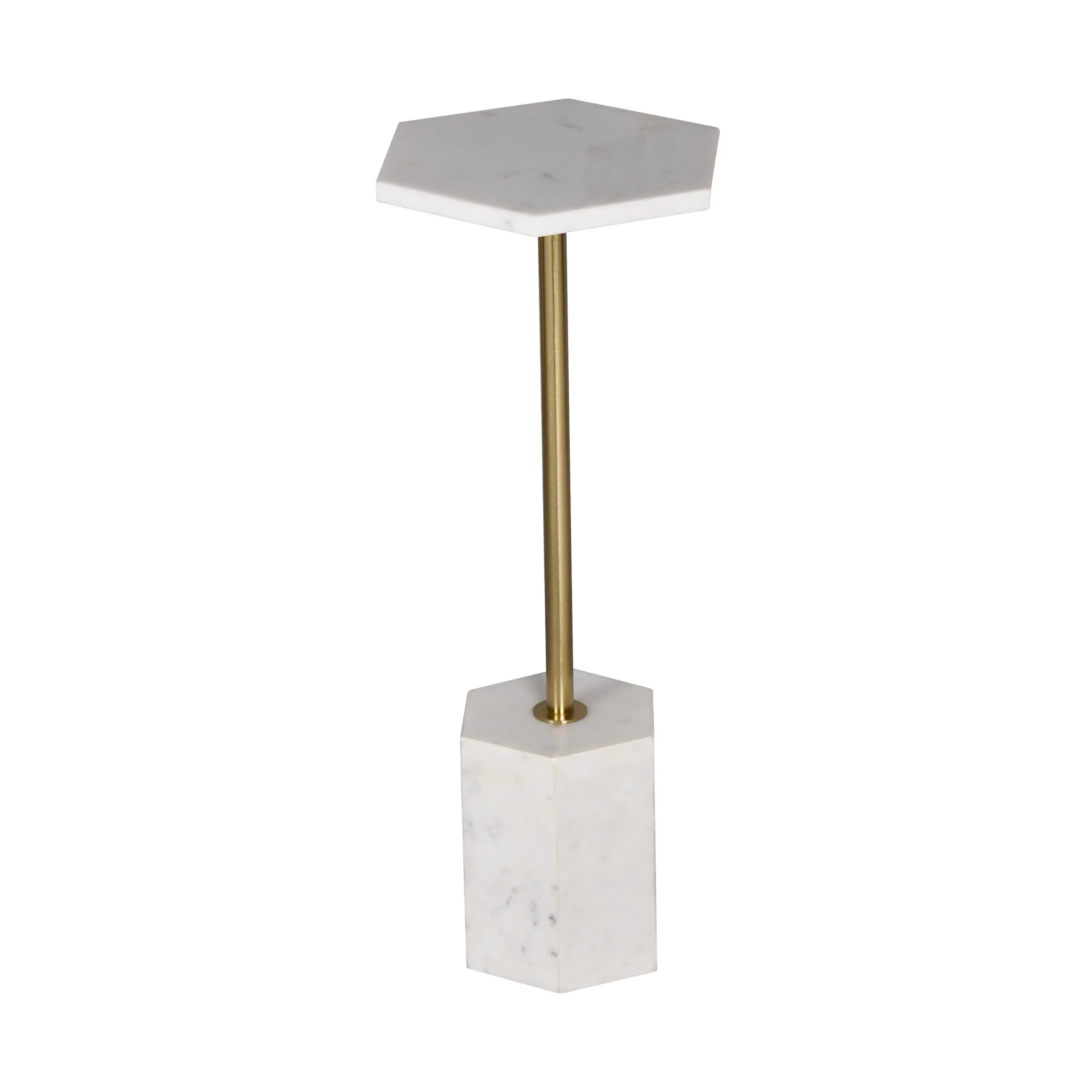 23" White and Gold Marble and Iron Hexagonal Pedestal End Table Homeroots Living Room