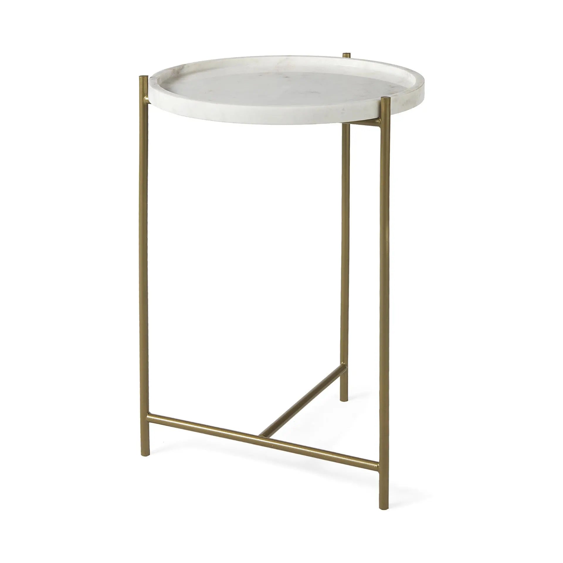 23" White and Gold Marble and Iron Round End Table Homeroots Living Room