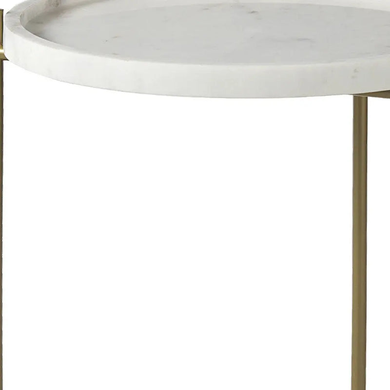 23" White and Gold Marble and Iron Round End Table Homeroots Living Room