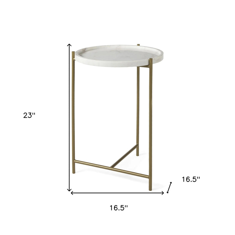 23" White and Gold Marble and Iron Round End Table Homeroots Living Room