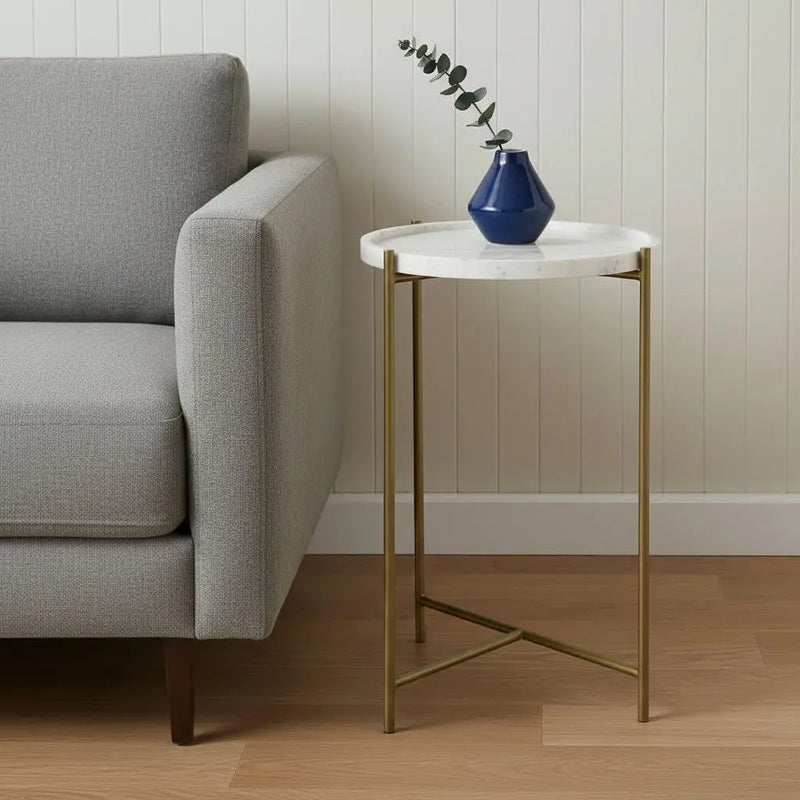 23" White and Gold Marble and Iron Round End Table Homeroots Living Room