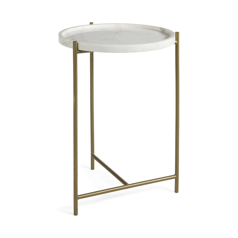 23" White and Gold Marble and Iron Round End Table Homeroots Living Room