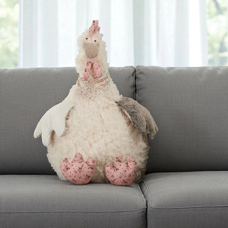 23" X 24" Ivory Novelty Chicken Handmade Polyester Throw Pillow Homeroots Home Decor