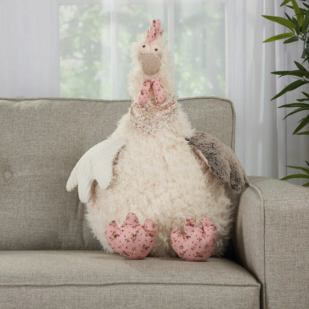 23" X 24" Ivory Novelty Chicken Handmade Polyester Throw Pillow Homeroots Home Decor
