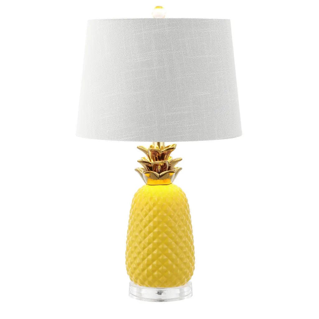 23" Yellow Gold And Clear Ceramic And Acrylic Pineapple Table Lamp With Globe Shade Homeroots Lighting