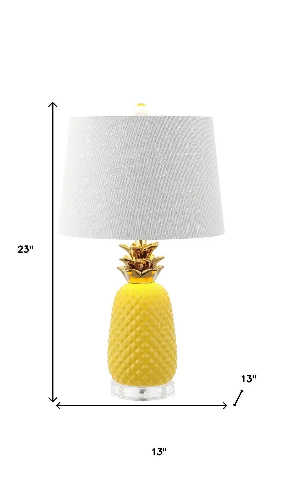 23" Yellow Gold And Clear Ceramic And Acrylic Pineapple Table Lamp With Globe Shade Homeroots Lighting