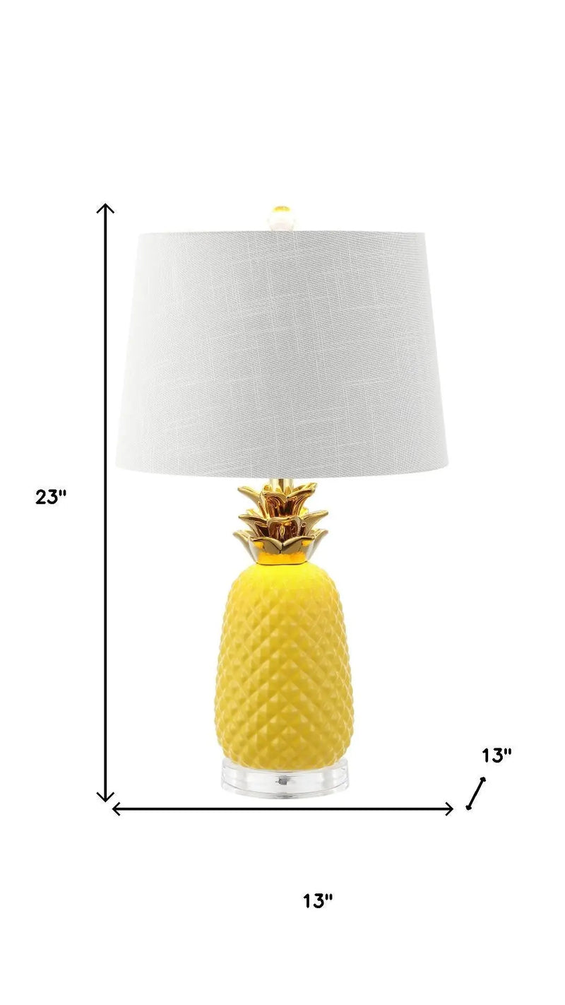 23" Yellow Gold And Clear Ceramic And Acrylic Pineapple Table Lamp With Globe Shade Homeroots Lighting