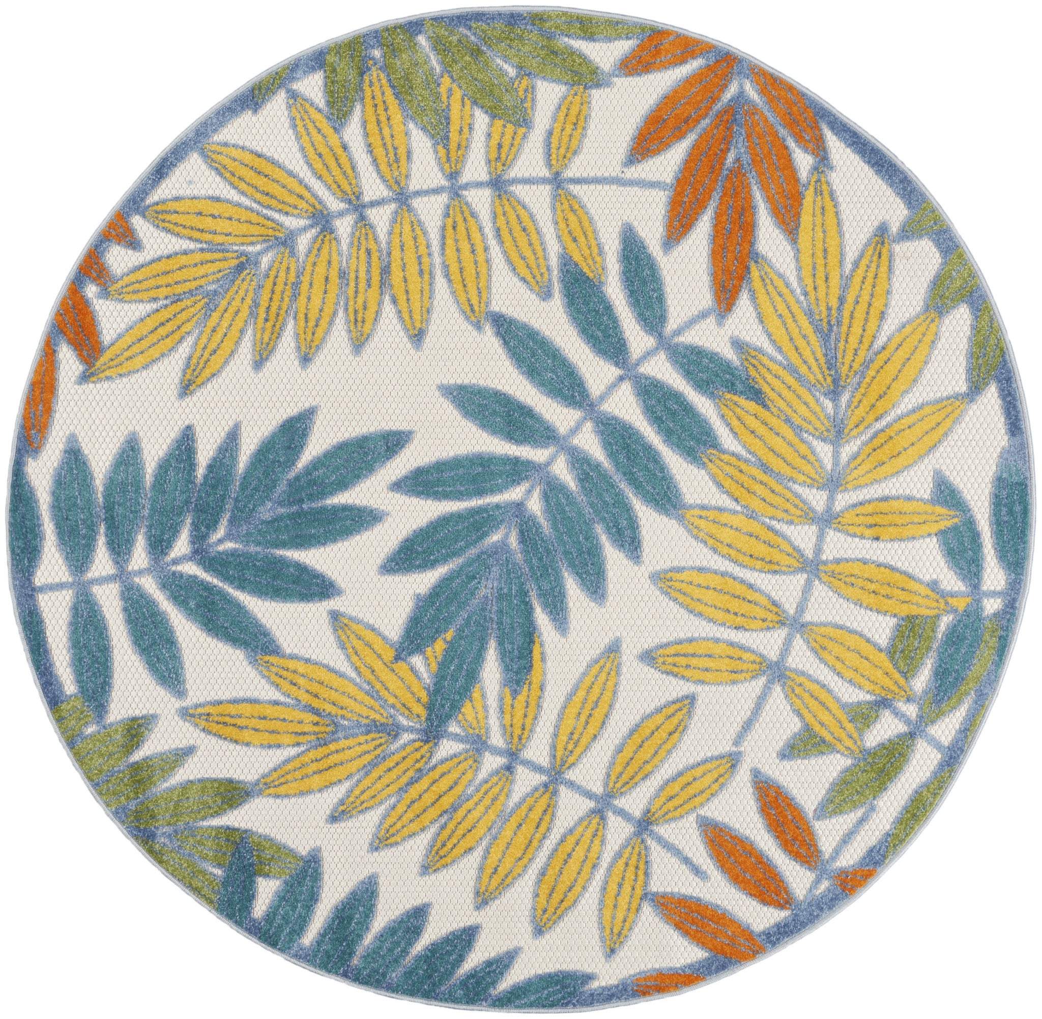5' X 5' Ivory And Blue Round Indoor Outdoor Area Rug - GreatEagleInc