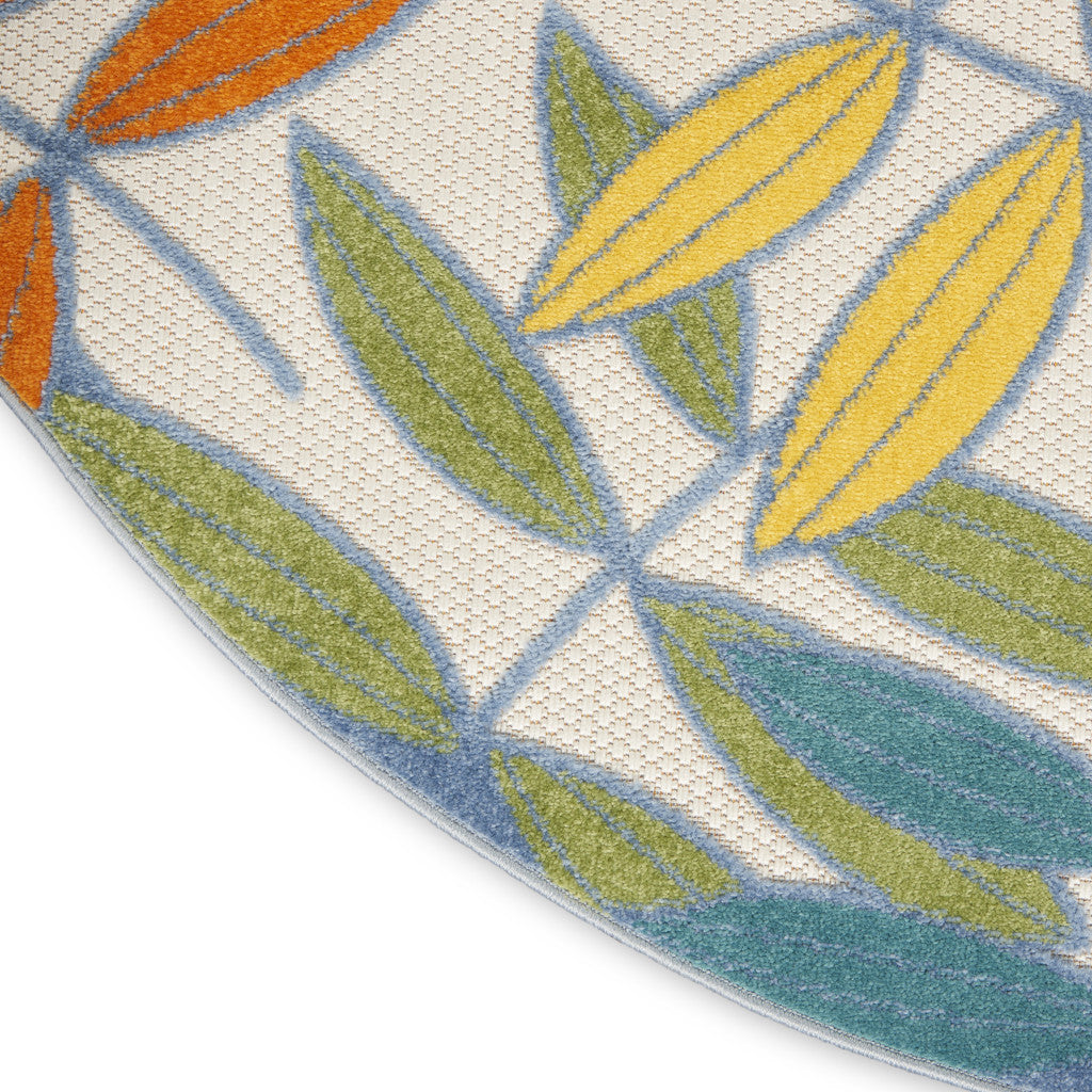 5' X 5' Ivory And Blue Round Indoor Outdoor Area Rug - GreatEagleInc