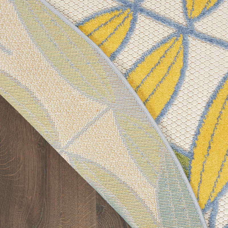 5' X 5' Ivory And Blue Round Indoor Outdoor Area Rug - GreatEagleInc