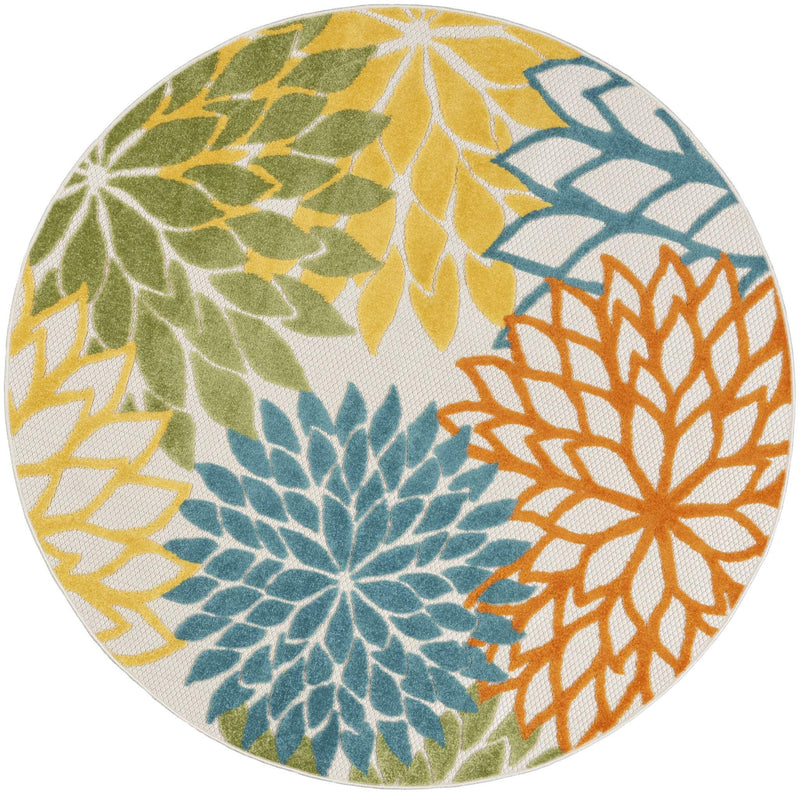 5' X 5' Blue And Yellow Round Indoor Outdoor Area Rug - GreatEagleInc