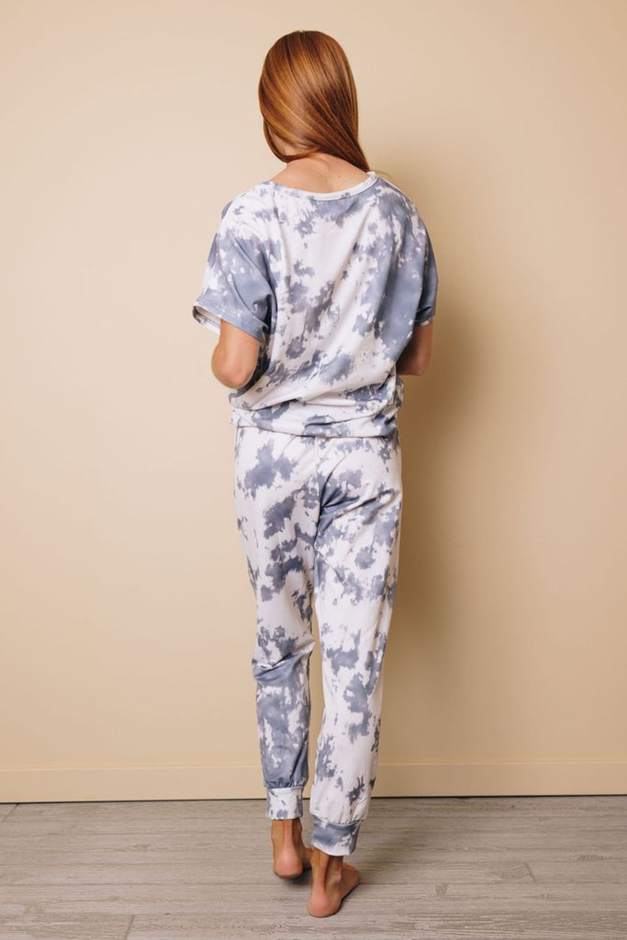 Sadie Tie-dyed Short Sleeve Top and Elastic Waist Pants Set Stay Warm in Style