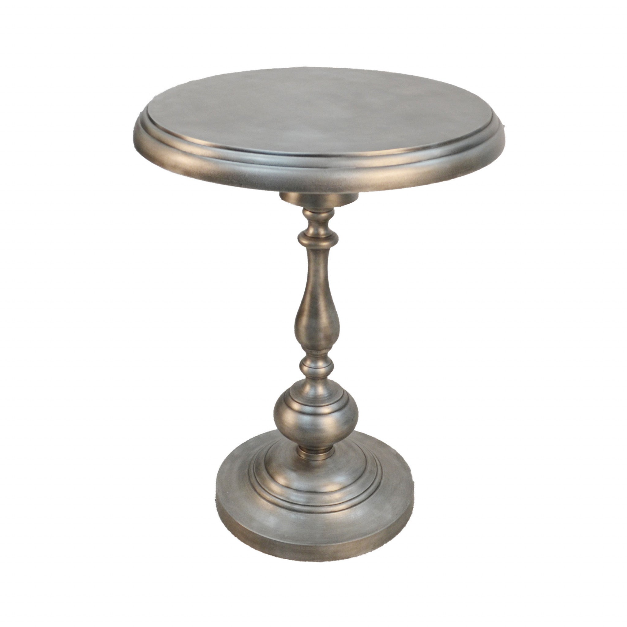 24" Antique Nickle Metal Round End Table Homeroots Living Room