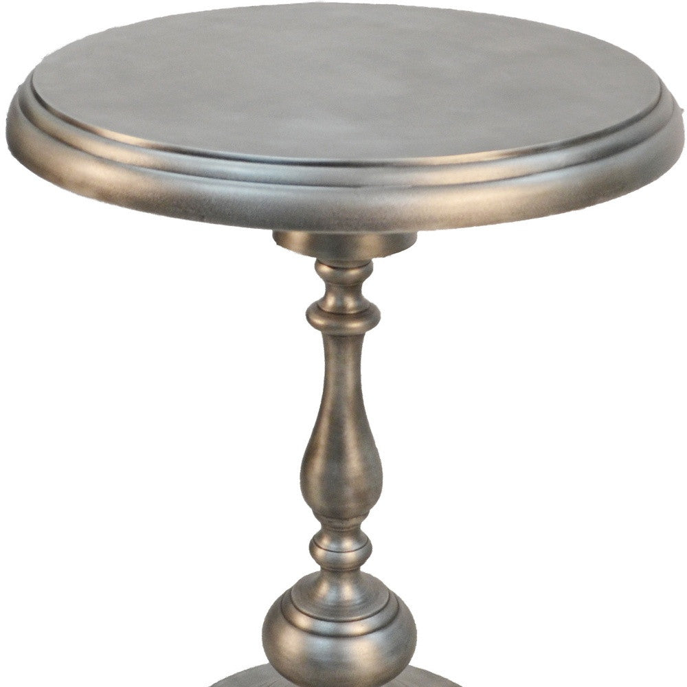 24" Antique Nickle Metal Round End Table Homeroots Living Room