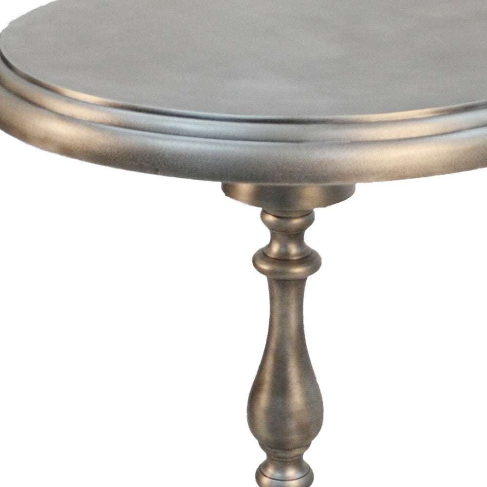 24" Antique Nickle Metal Round End Table Homeroots Living Room