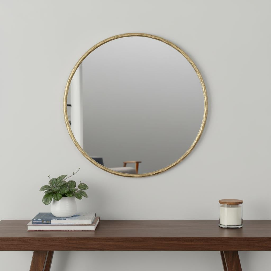 24" Antiqued Brass Iron Round Framed Accent Mirror Homeroots Bed & Bath