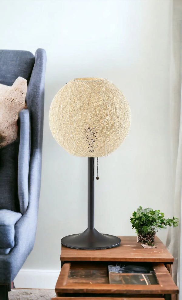 24" Antiqued Bronze Metal Candlestick Table Lamp With Off White Globe Shade - GreatEagleInc