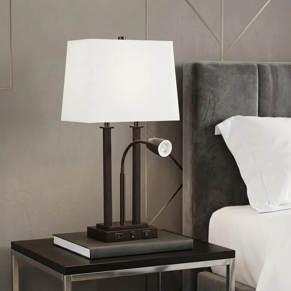 24" Antiqued Bronze Swing Arm Novelty Table Lamp With Shade Homeroots Lighting