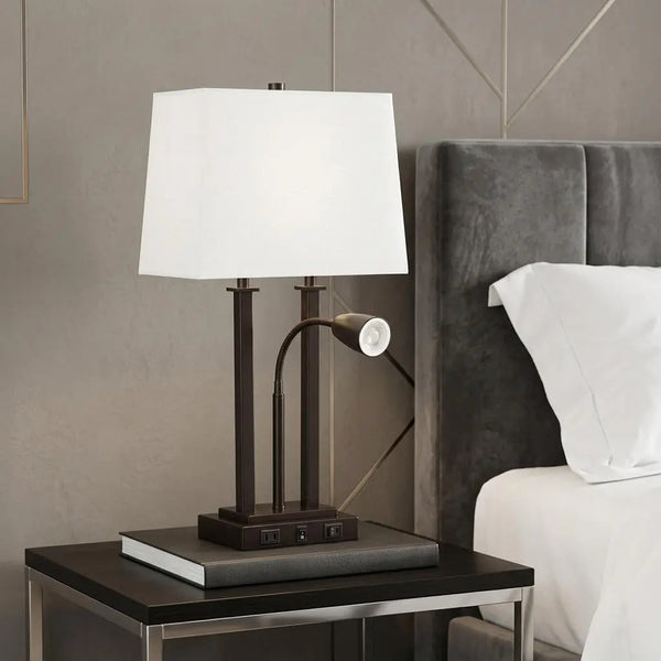 24" Antiqued Bronze Swing Arm Novelty Table Lamp With Shade Homeroots Lighting