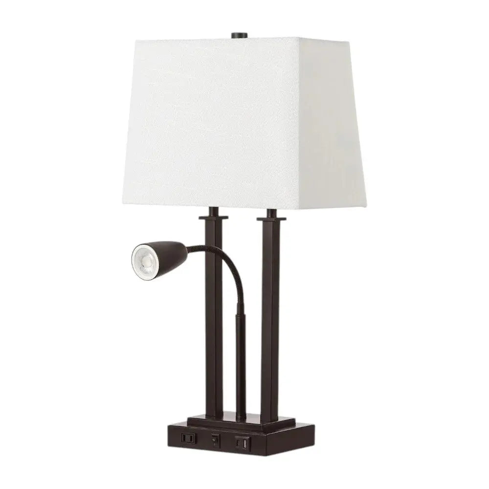 24" Antiqued Bronze Swing Arm Novelty Table Lamp With Shade Homeroots Lighting