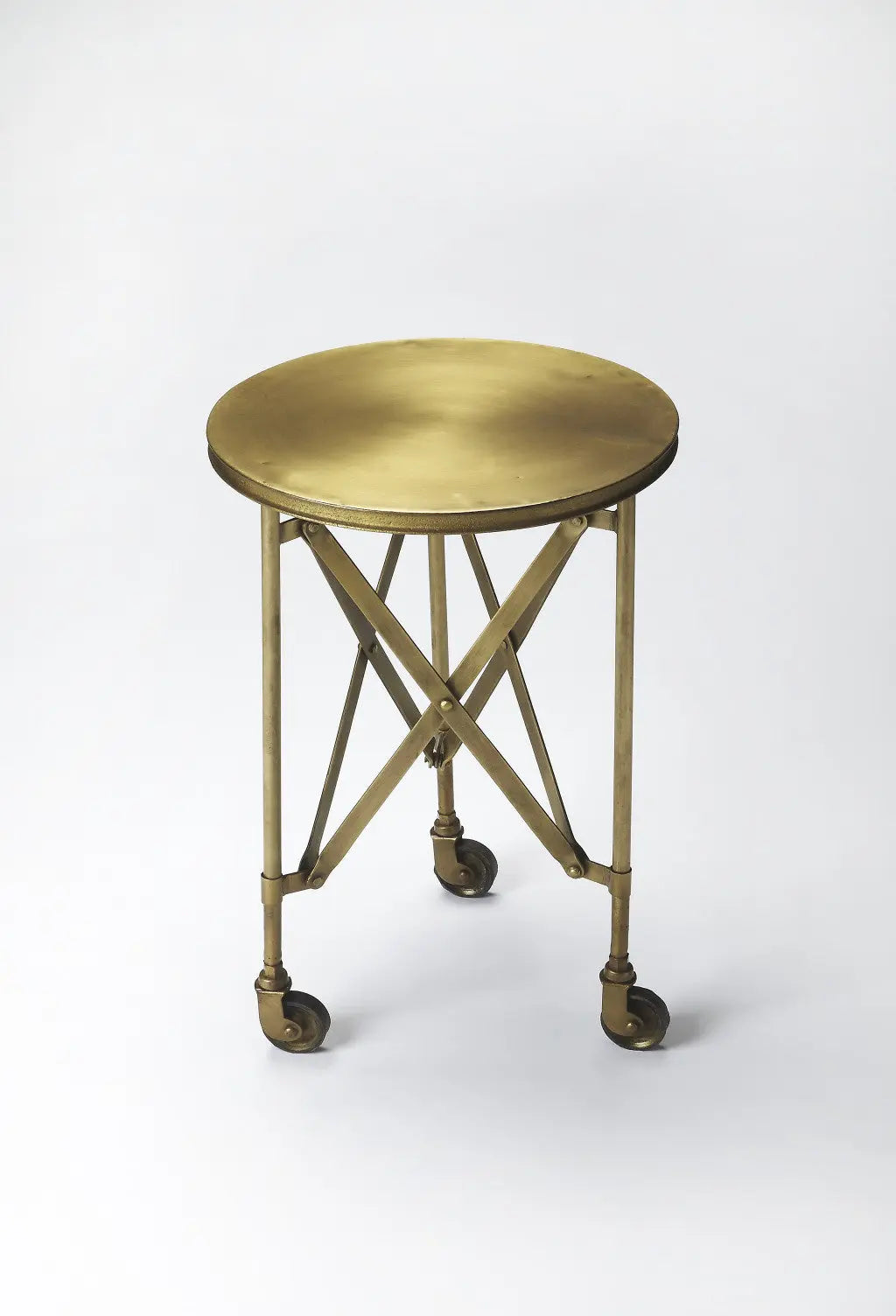 24" Antiqued Gold Iron Round Rolling End Table Homeroots Living Room