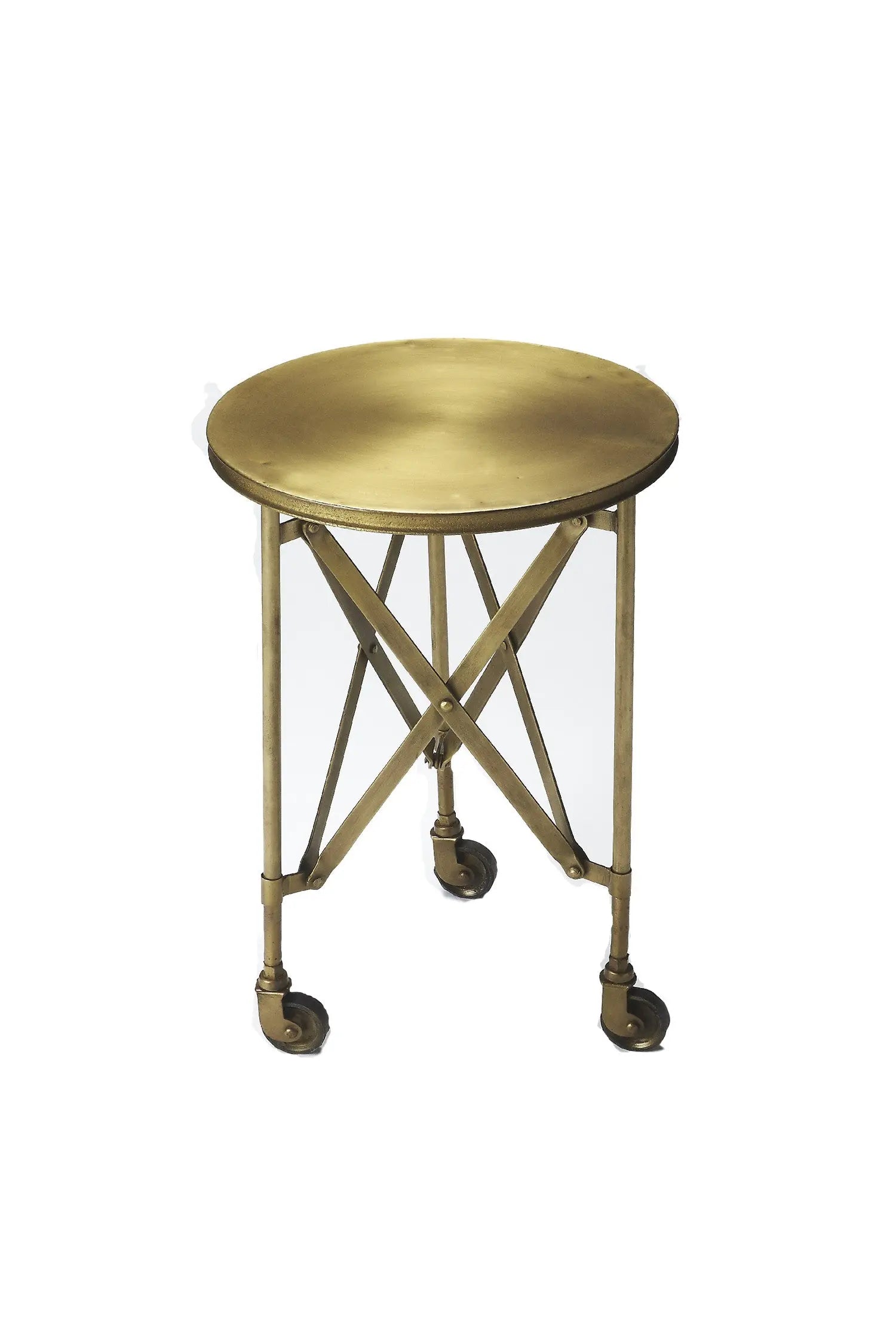 24" Antiqued Gold Iron Round Rolling End Table Homeroots Living Room