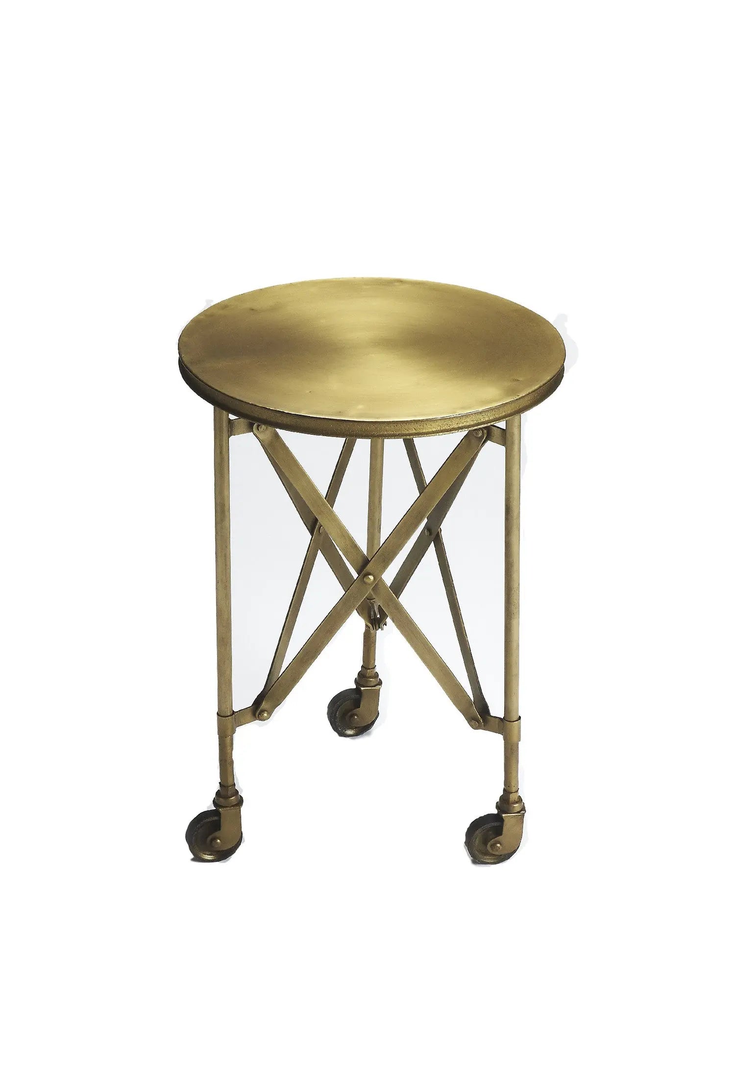 24" Antiqued Gold Iron Round Rolling End Table Homeroots Living Room