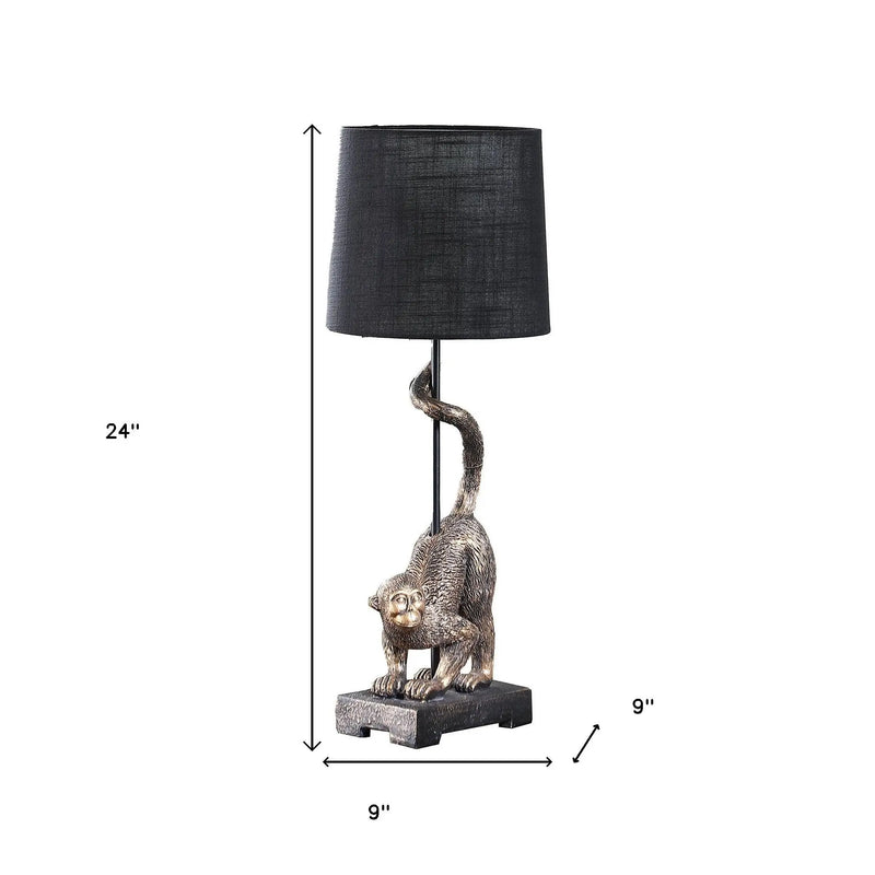 24" Antiqued Gold Monkey Table Lamp With Black Drum Shade - GreatEagleInc