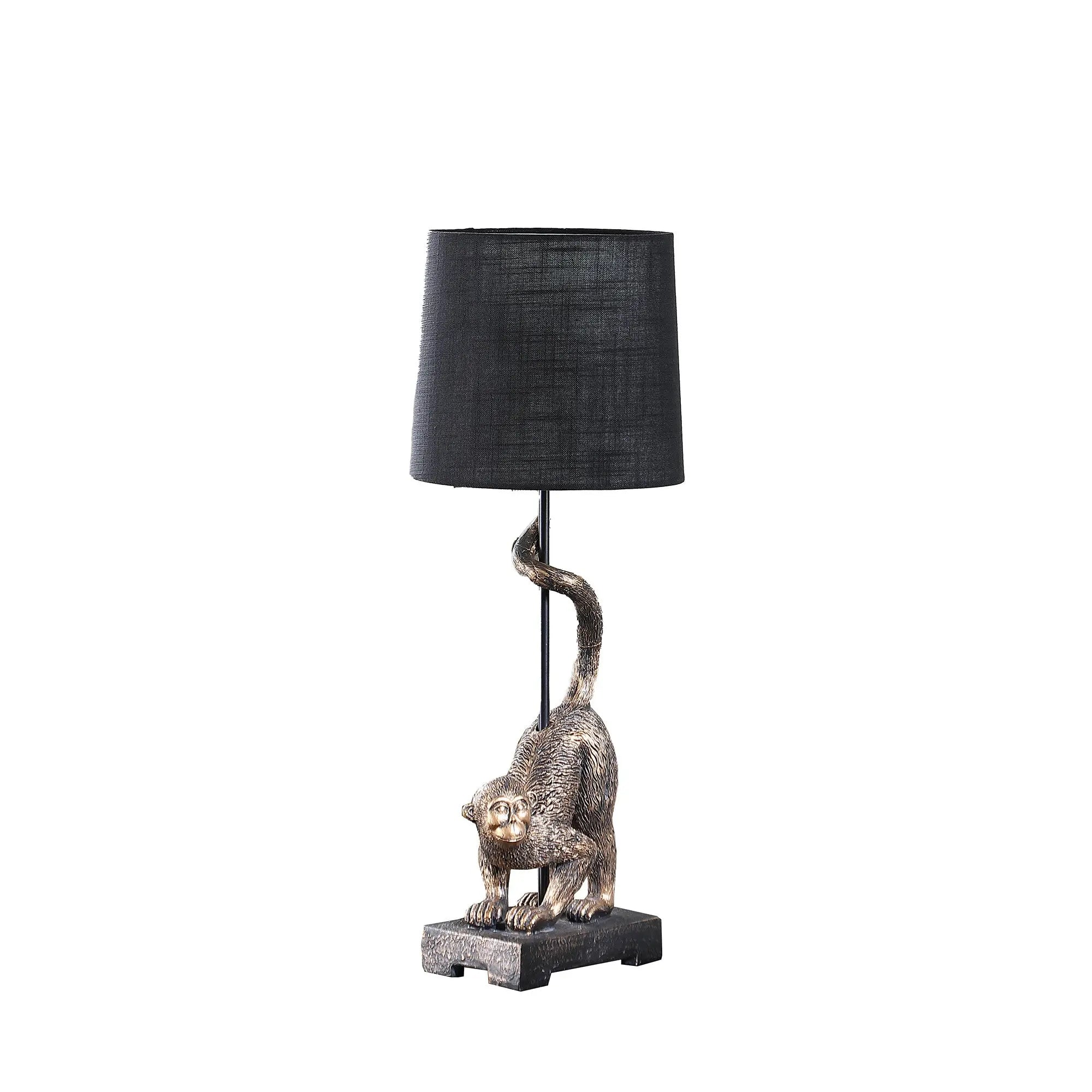 24" Antiqued Gold Monkey Table Lamp With Black Drum Shade - GreatEagleInc