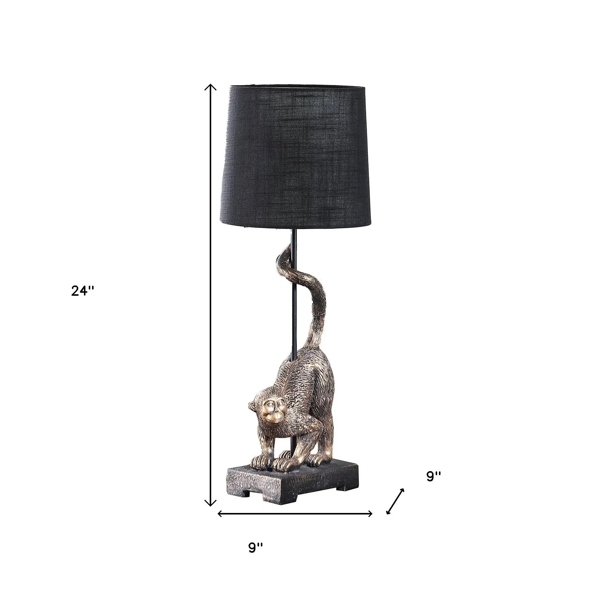24" Antiqued Gold Monkey Table Lamp With Black Drum Shade - GreatEagleInc