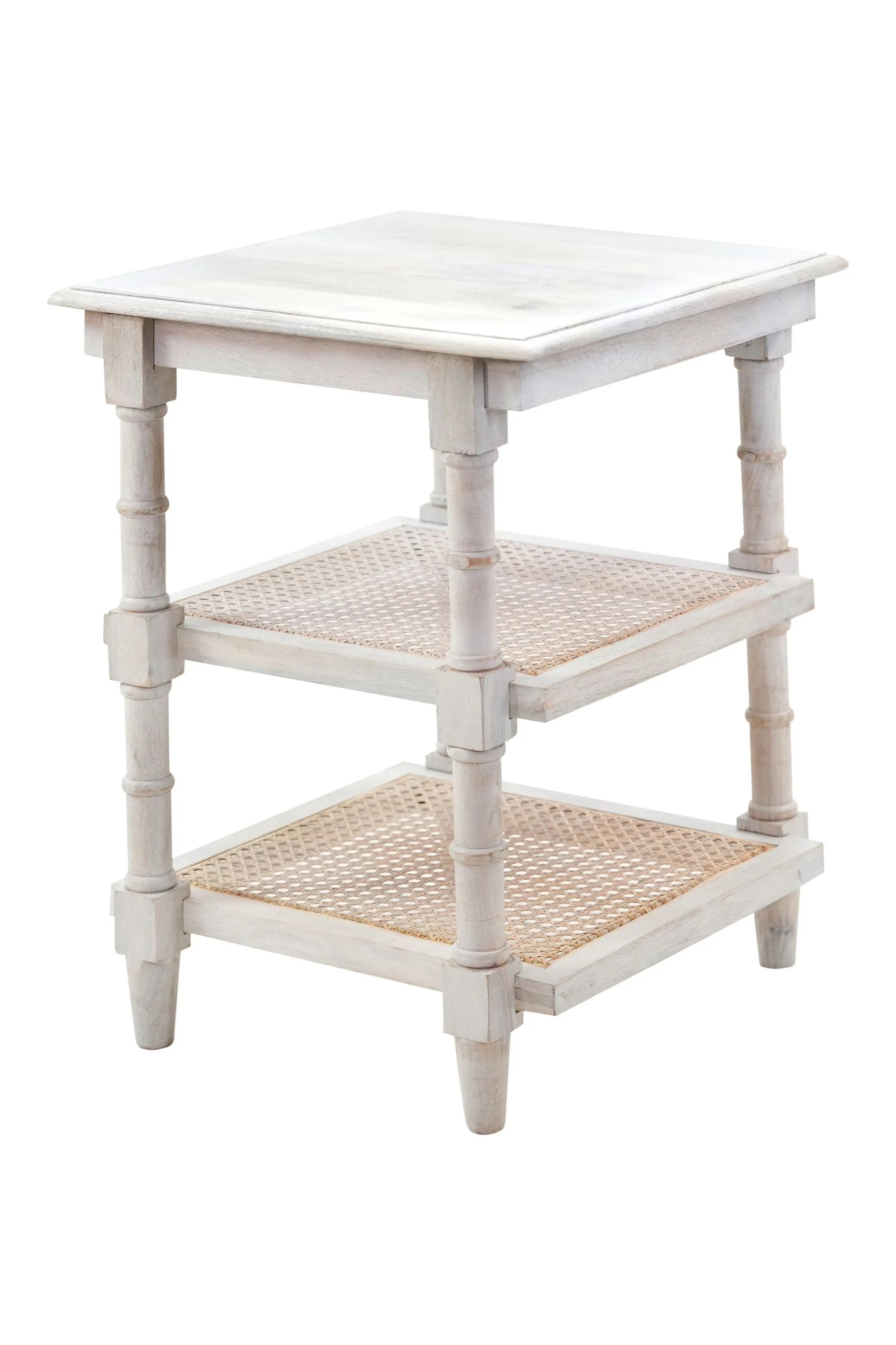 24" Antiqued White Solid Wood End Table With Two Shelves Homeroots Living Room