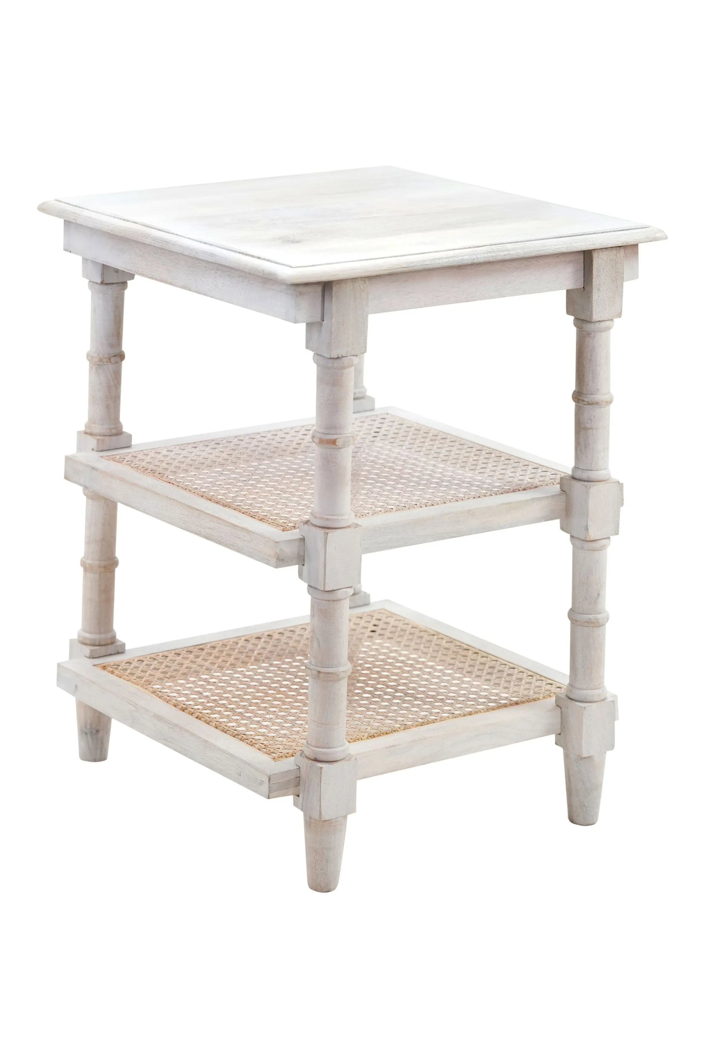 24" Antiqued White Solid Wood End Table With Two Shelves Homeroots Living Room