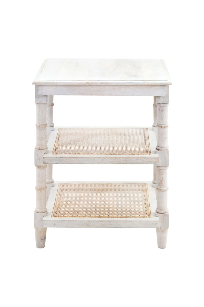 24" Antiqued White Solid Wood End Table With Two Shelves Homeroots Living Room