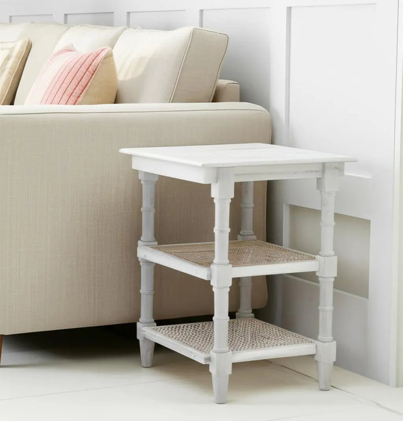 24" Antiqued White Solid Wood End Table With Two Shelves Homeroots Living Room