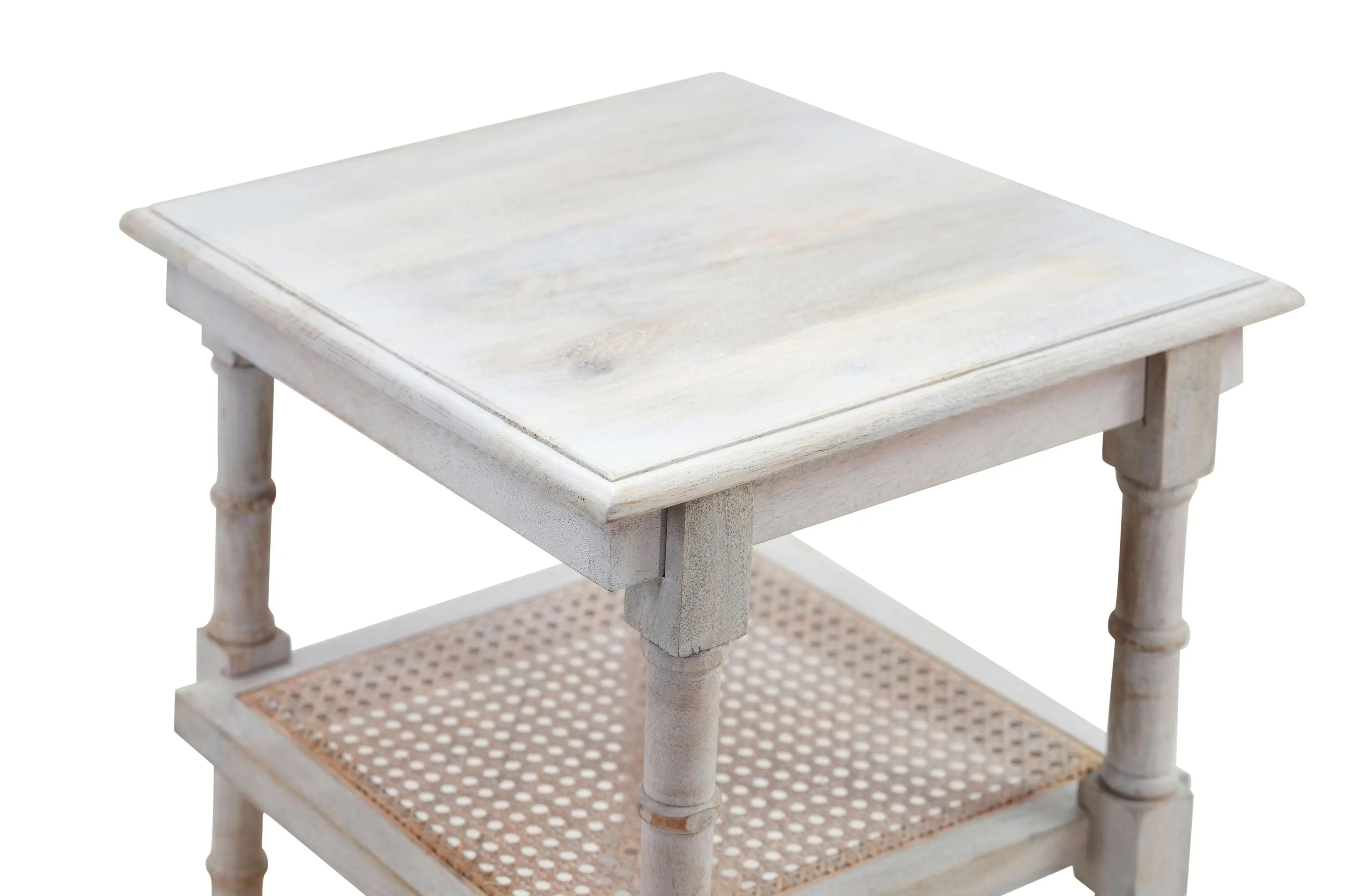 24" Antiqued White Solid Wood End Table With Two Shelves Homeroots Living Room
