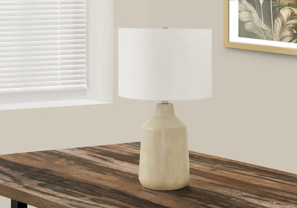 24" Beige Concrete Urn Table Lamp With Ivory Drum Shade Homeroots Lighting