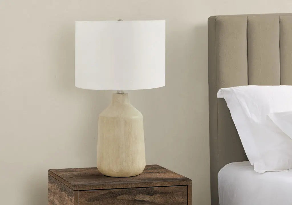 24" Beige Concrete Urn Table Lamp With Ivory Drum Shade Homeroots Lighting
