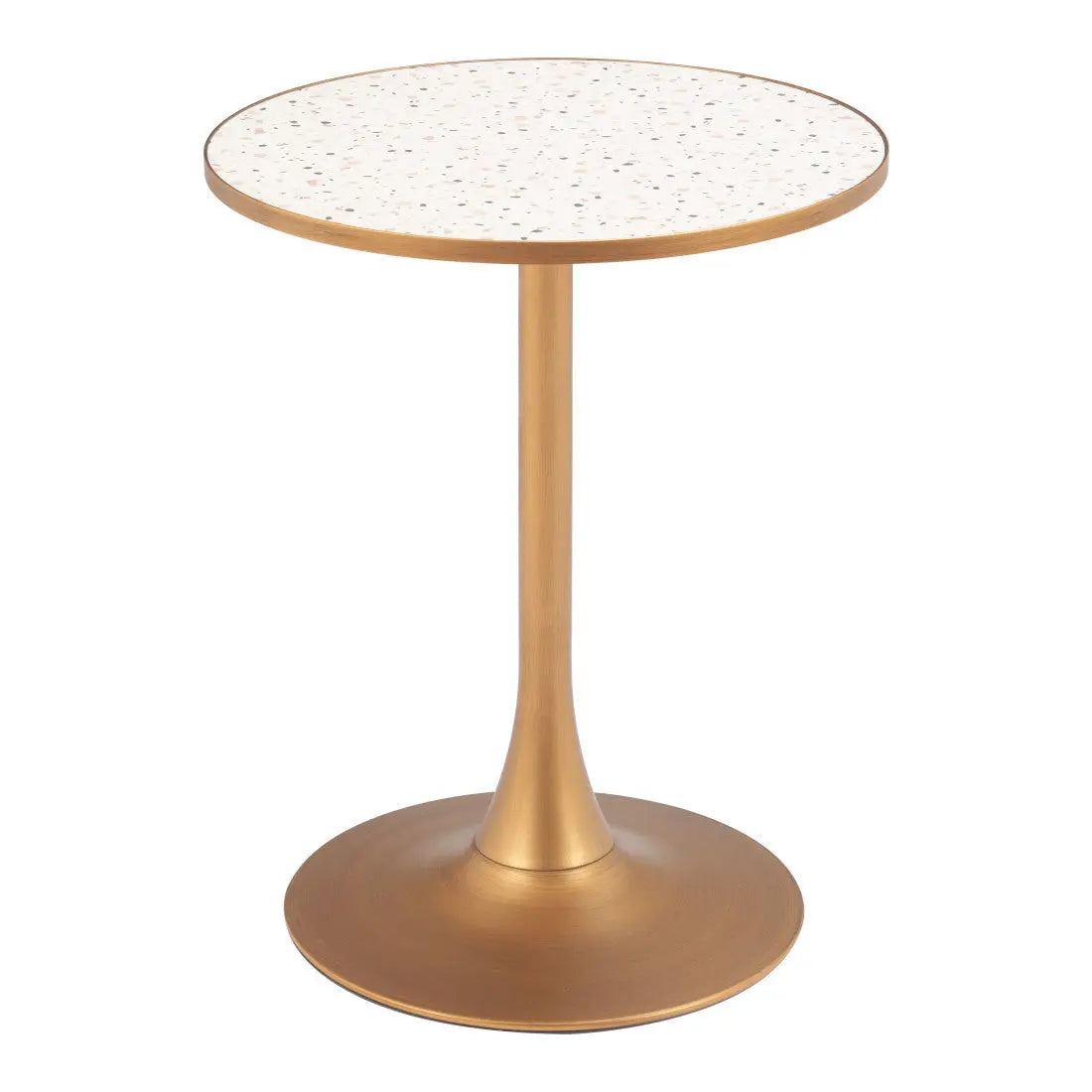 24" Beige and Gold Wood and Steel Pedestal Base Round Top Dining Table Homeroots Kitchen & Dining