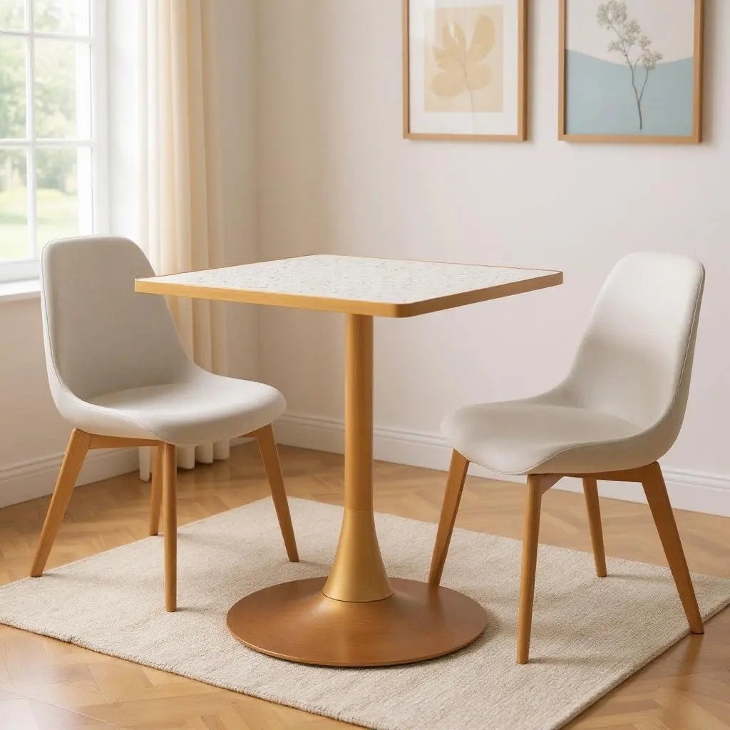 24" Beige and Gold Wood and Steel Pedestal Base Square Dining Table Homeroots Kitchen & Dining
