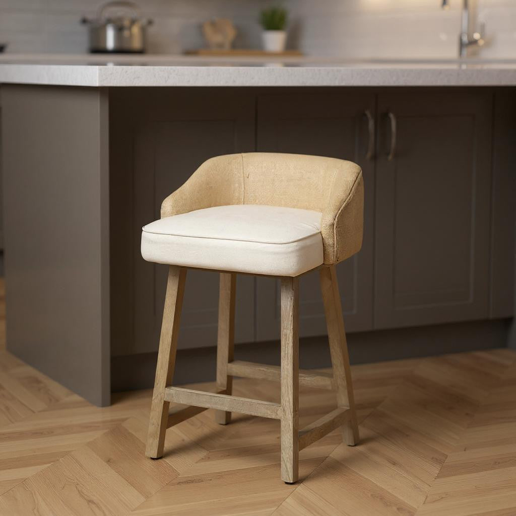 24" Beige and Natural Solid Wood Fabric And Jute Low Back Counter Height Bar Chair Homeroots Living Room