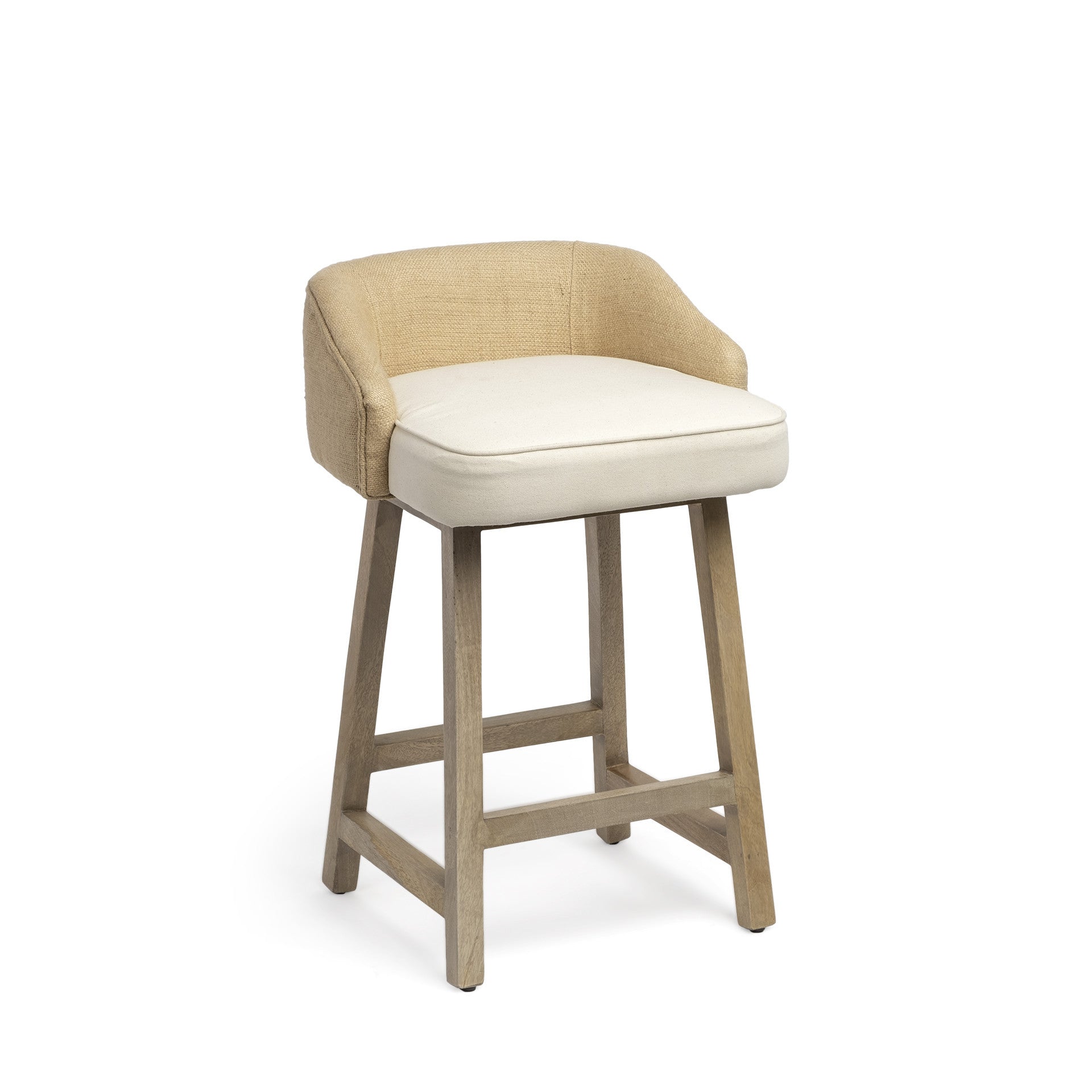 24" Beige and Natural Solid Wood Fabric And Jute Low Back Counter Height Bar Chair Homeroots Living Room